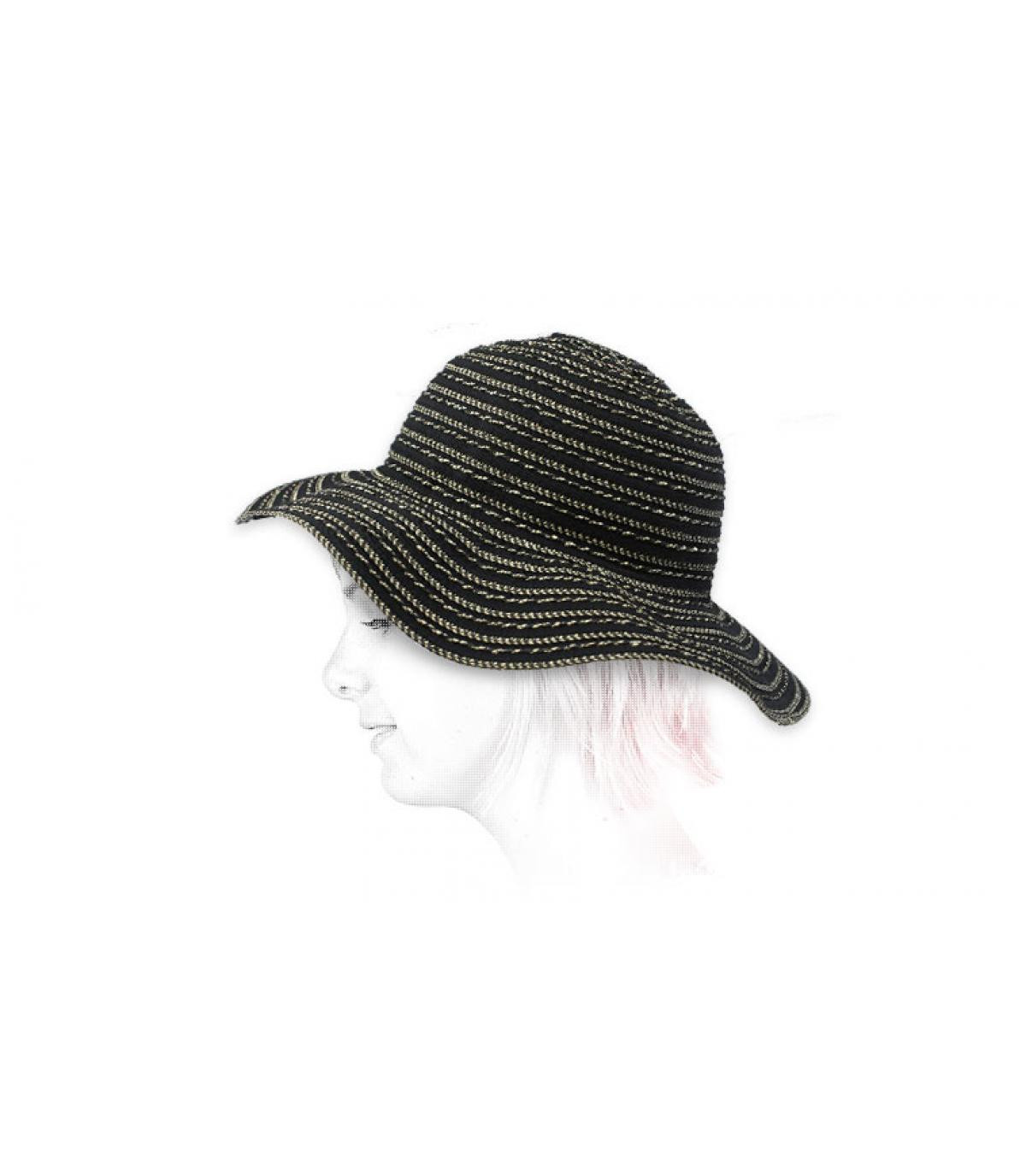 capeline noir paille Floppy Stripe black